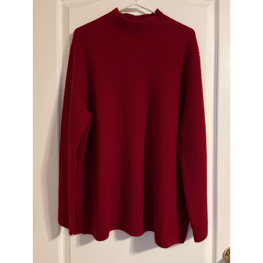 Banana Republic Sweater Women Large Red Excellent 100% Cashmere Ribbed Mock Neck